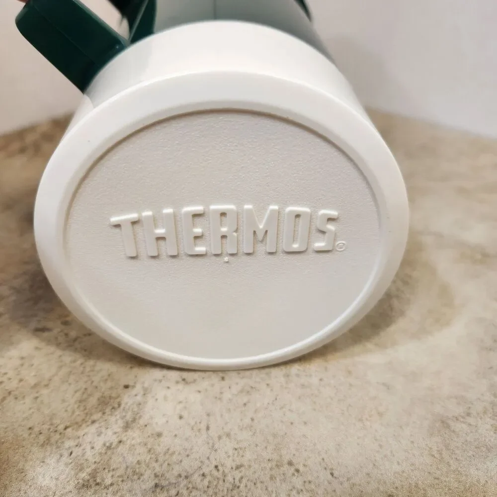 Vintage Thermos Green & White 10 oz Traveling Food Soup Drink Jar with Lids